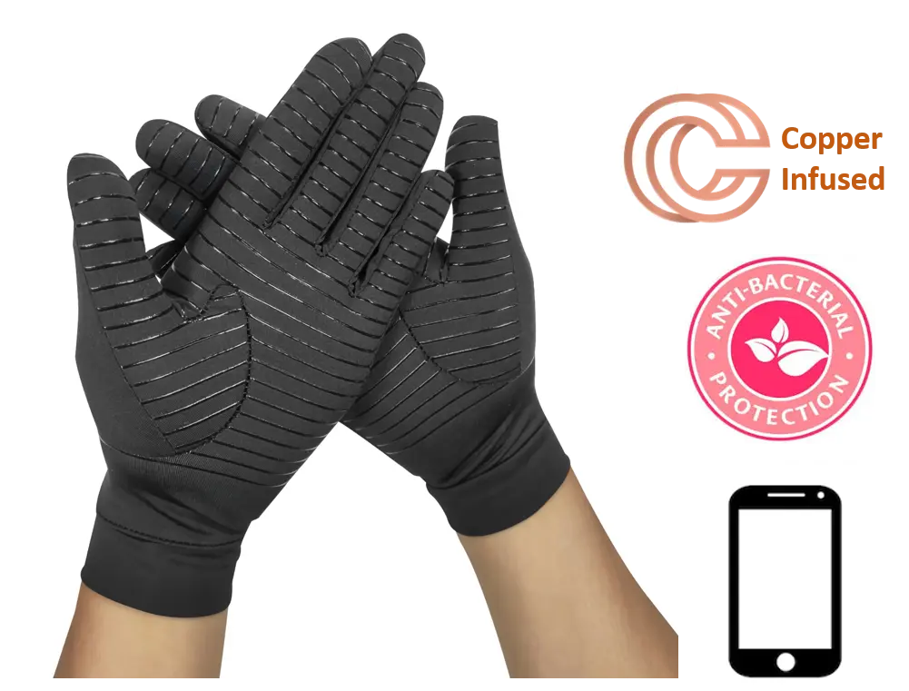 Antibacterial copper infused compression gloves