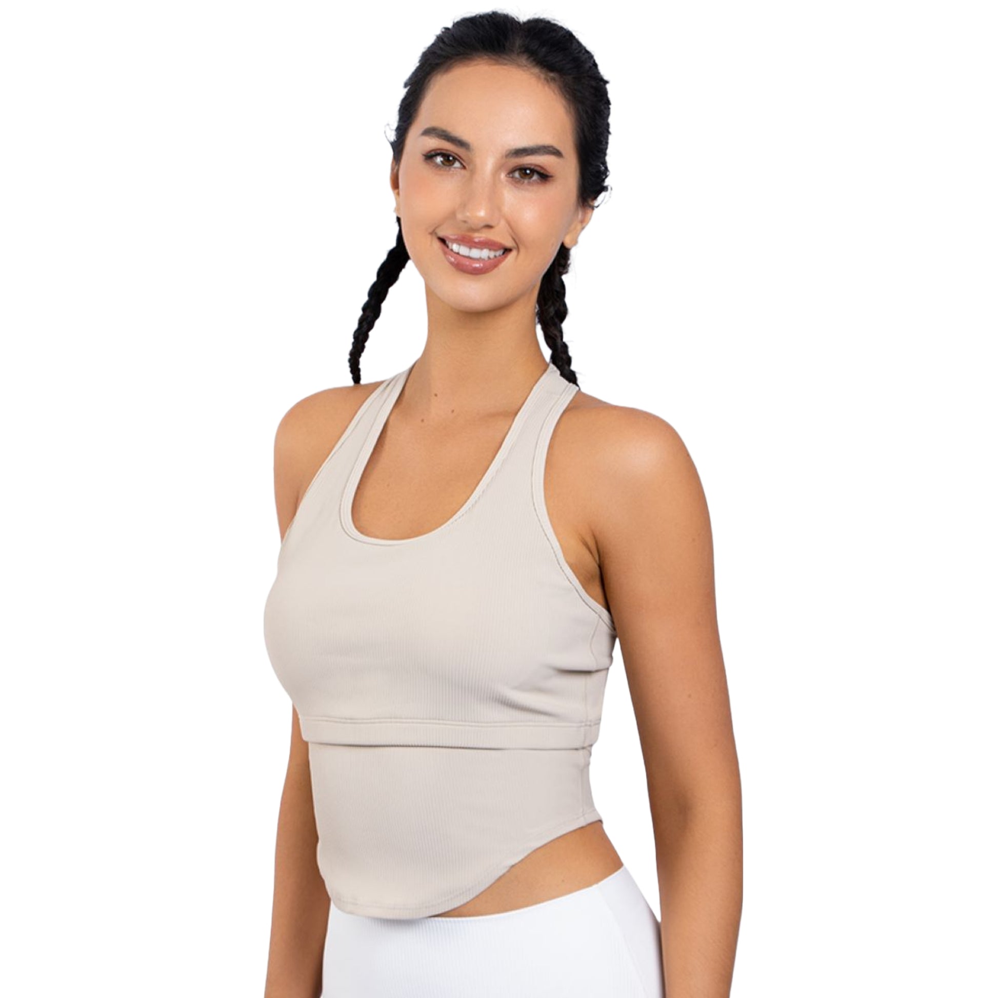 GoGlo Sport Workout Tank Top Beige front